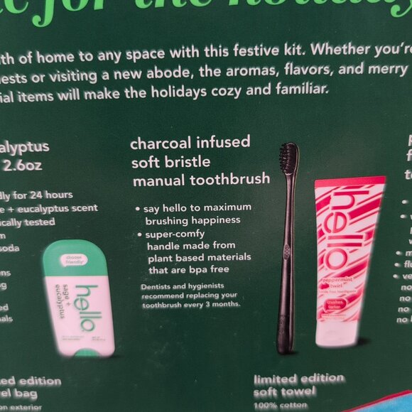 New Hello Deodorant Toothpaste Tooth Brush Towel Travel Bag Gift Set - Picture 5 of 7